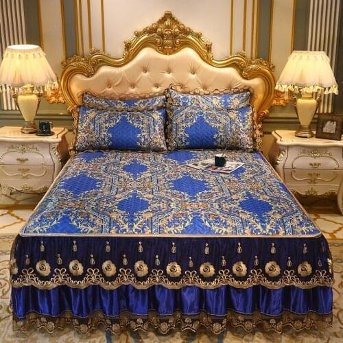 3Pcs Ice Silk Bedding Set European Bedding Set Luxury Cool Mat for Summer Bedding Cover Set Princess Lace Bed Spread Queen Size