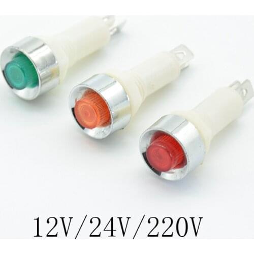 5Pcs Signal Lamp Panel Mounting Neon Indicator Red Green Yellow Lights 220V 12V/24VDC 10mm NHC Pilot Guiding