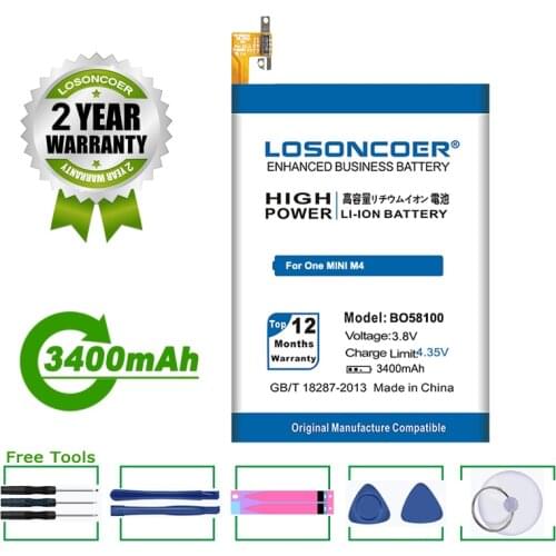 LOSONCOER Battery 3400mAh BO58100 Battery For HTC One Mini M4 601S 601E 601N 603E