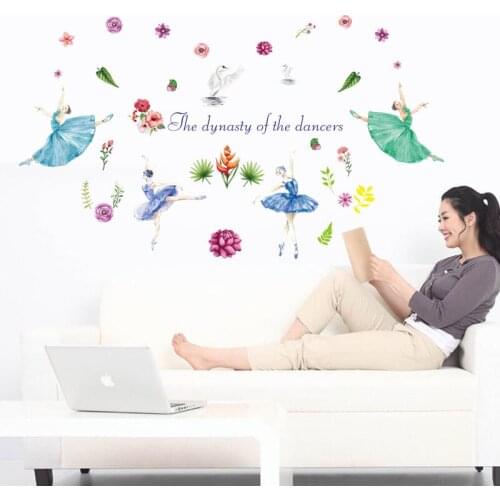 Watercolor Ballerina girl wall sticker Vinyl DIY removable wall decals For Living room bedroom Girls room Decoration murals