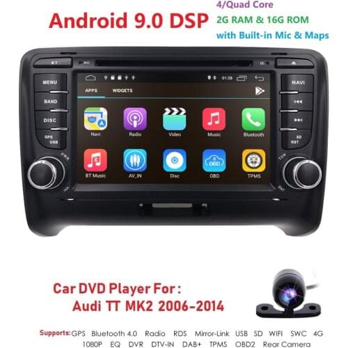 Android 9.0 4-Core Car Radio Stereo DVD Player GPS Navigation For AUDI TT MK2 DAB OBD2 Bluetooth Headunit +Free Rear Camera+Map