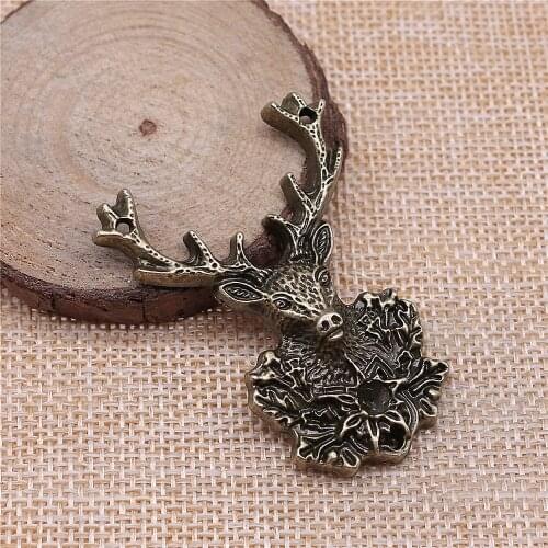 Charms for Jewelry Making Findings Handmade DIY Craft 3pcs Antique Bronze Color 51x38mm Antlers Deer Head Charms Pendant