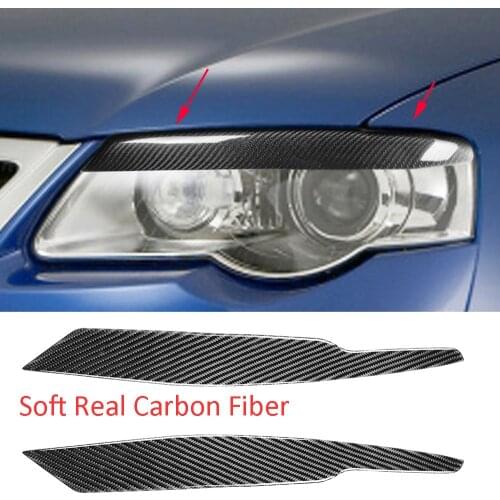 Soft Real Carbon Fiber Headlight Eyelids Eyebrow Cover For VW Passat B6 3C 2005-2010