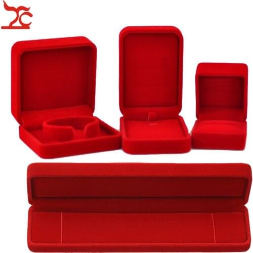 Quality Wedding Jewelry Storage Case Amazing Red Velvet Ring Earrings Necklace Pendant Bracelet Storage Organizer Gift Box