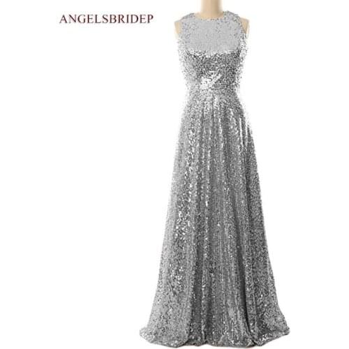 ANGELSBRIDEP Sequin Long Evening Dresses Sexy High-Neck Floor-Length Robes De Soiree Abendkleid Formal Celebrity Party Gowns