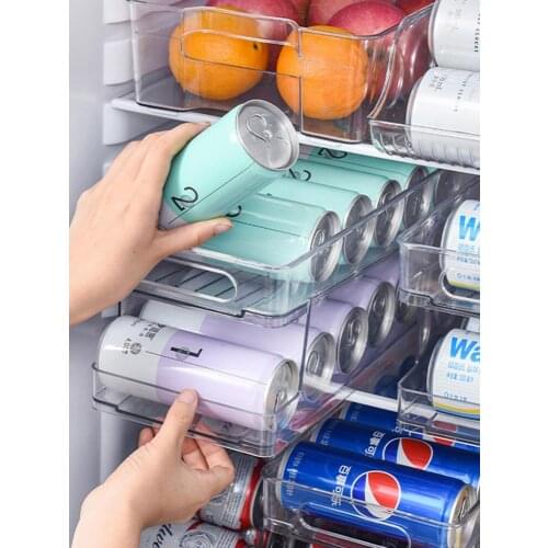 Double-Layer Self-Rolling Storage Box Transparent Beverage Rack Kitchen Refrigerator Fresh Drink Beer Holder Kitchen Organizer