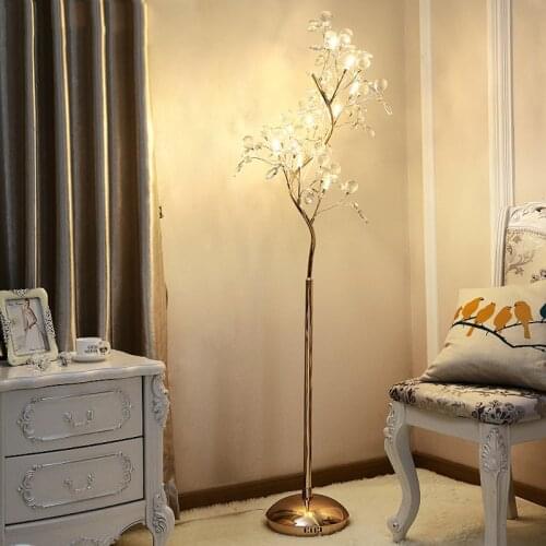 Nordic Elegant Vertical Floor Lamp Creative Personality Designer Crystal Tree Floor Lights Ceramic Flowers Decor Standing Lamp