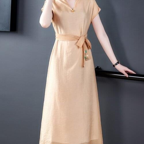 Elegant Chinese Dress Qipao Plus Size Summer Clothes V-Neck Short Sleeve Chinese Style Improved Dress Retro Vestidos 10567