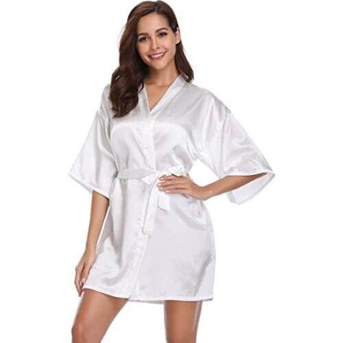 Women Silk Satin Short Night Robe Solid Kimono Robe Fashion Bath Robe Sexy Bathrobe Peignoir Femme Wedding Bride Bridesmaid Robe