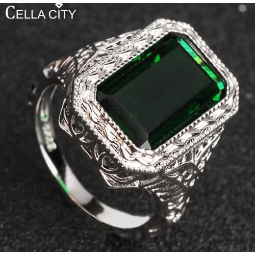 Cellacity Rectangle Emerald Ring for Women Silver 925 Jewelry Geometry Gemstones Female Birthday Anniversary Gifts Wholesale