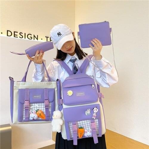 4piece Set Cute Women Backpack Sets Kawaii School Bags For Teenager Girls High Capacity School Backpack