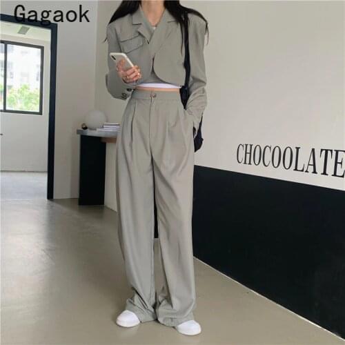 Gagaok Outfits for Women 2021 Spring Autumn New Solid Casual Short Korean Fashion Harajuku Wild Two Piece Set Jackets + Pants