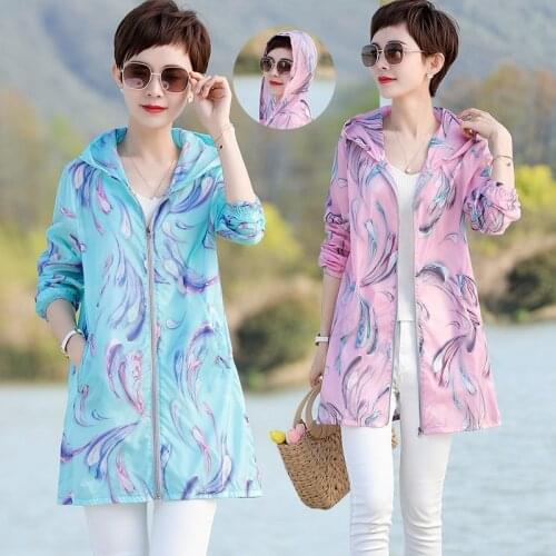 Summer Oversize Sunscreen Jacket Women Print Windbreaker Thin Zipper Jackets Loose Casual Hoodies Sun Protection Plus Size 5XL