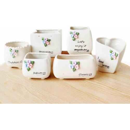 Mini Bonsai Cactus Planter Pots Succulent Plant Flower Pot Balcony Decor White Porcelain Flower Pattern Flowerpot Home Garden