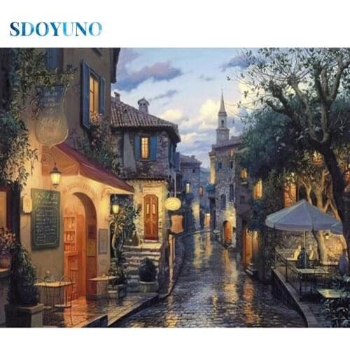 SDOYUNO Full Square/Round Diamond Painting Kits Night Street Scenerry 5D DIY Diamond Embroidery Hobby Mosaic Pattern Home Decor