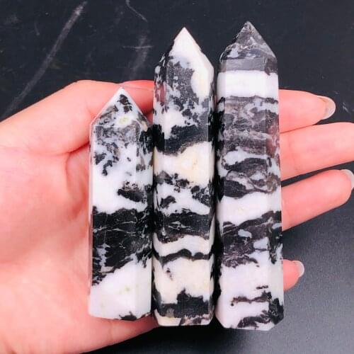 Natural Zebra Rock Stone Crystal Point Hexagon Column Home Decoration Chakra