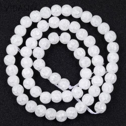 Natural Mineral Stone Matte White Snow Cracked Crystal Beads For Jewelry Making 64mm-12mm Round Spacer Beads Diy Bracelets 15