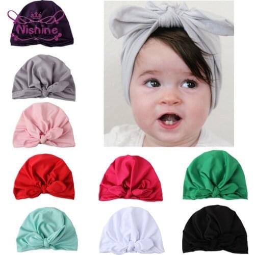 Nishine 1 PCS Lovely Handmade Bunny Ears Infant Hats Solid Color Baby Girls Caps DIY Clothing Decoration Sweet Hair Accessories