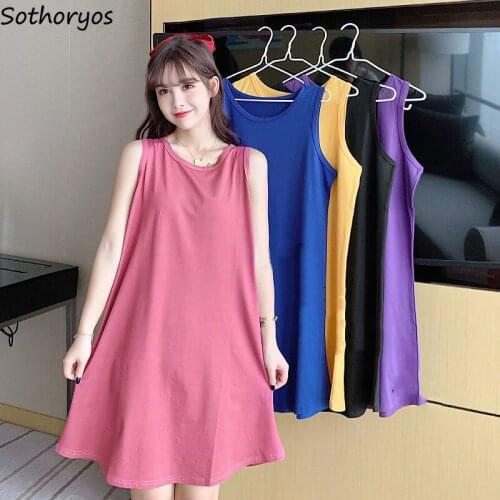 Nightgowns Women Solid Sleeveless Loose Ladies Sleepshirts Large Size Homewear Simple Thin Teens Loungewear Korean Fashion Chic