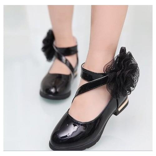 2018 new style sweet flower girl leather shoes girls shoes, kids leather shoes for girls Black / red pink girls princess shoes