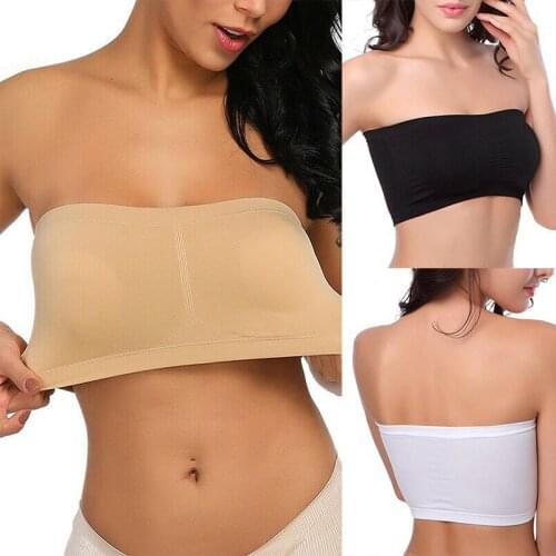 Plus Size Women Strapless Bra Bandeau Top Double Layers Removable Padded Sports Tube Top Stretchy Seamless Sexy Female Crop Tops