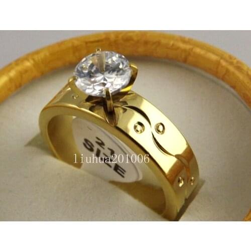 Wholesale 18 pcs Quality Gold Fashion Zircon Stainless steel Rings for Men and Women Jewelry