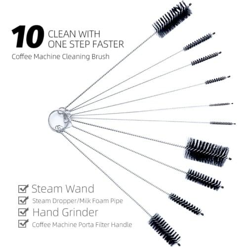 10 BRUSH HEADS Coffee Machine Cleaning Brush Steam Wand Steam Dropper/Milk Foam Pipe Hand Grinder Coffee Machine Porta