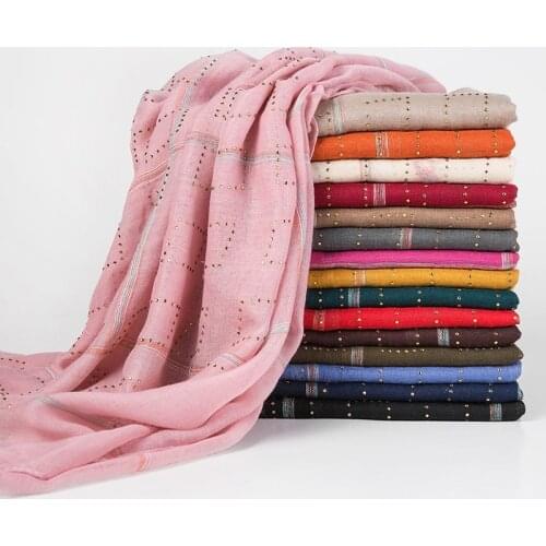 Islamic plaid cotton headscarf Rhinestone hijab scarf for muslim women india wrap head scarves hijab femme musulman