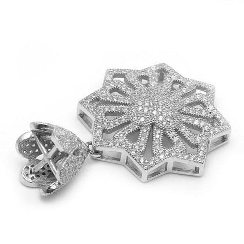27.3x40.5mm Snowflake Zircon Micro Pave 925 Sterling Silver Tassel Pendants Connector Pearl Necklace Jewelry Findings SP-CZ021