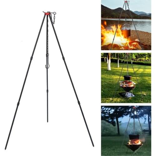 Campfire Bonfire Outdoor Tripod Hanger Material Camping Matte Black Adjustable Surface Frosting Hanging Pot Rack