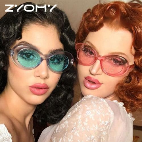 Q 2021 New Casual Glitter Lenses Transparent Frame Oval goggles Men Eyewear Brand Design Women Sunglasses Candy Colorful UV400