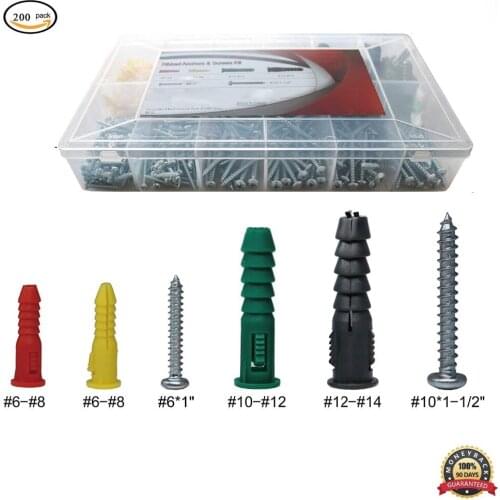 Phillips Pan Head Self Tapping Screws and Ribbed Anchors Assortment Screws Kit 200Pcs Ribbed Plastic Drywall Anchor Kit with Scr