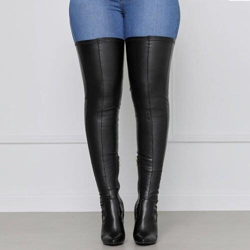 Ladies Sexy Thigh High Boots Block High Heel Stretch Over The Knee Boots Shoes Plus Size New 2022