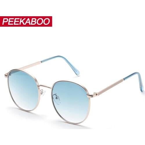 Peekaboo blue square sunglasses for women full metal frame light color retro sun glasses for men fashion summer uv400