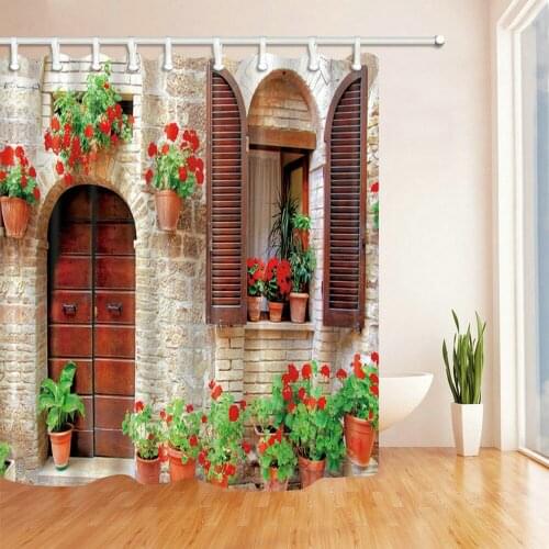 Italian City Rural Culture Shower Curtain Mediterranean Street Stone Houses Bath Decor Waterproof Polyester Bathroom Curtain