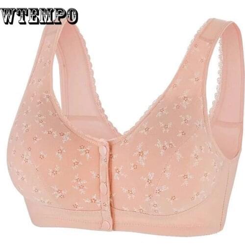 Front Closure Plus Size Cotton Bras for Women Lace Floral Push Up Bra Wide Straps Wireless Seamless Underwear Bralette Top Vest