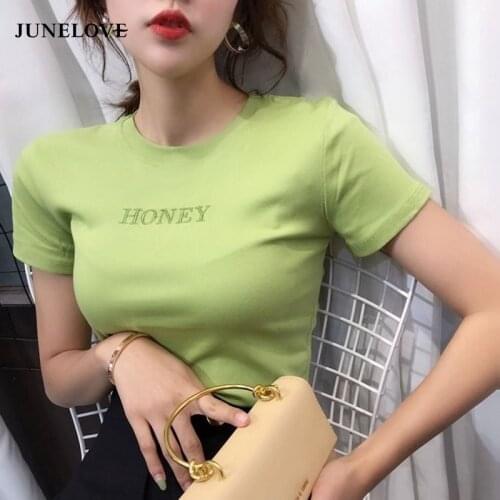 Embroidery Letters Slim T Shirt Vintage Women Short Sleeve Casual All Match T-shirt Ins 2020 Spring Summer Tops Tee