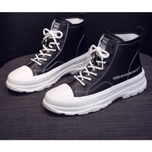 2020 New Women Boots Autumn Winter High Top Sneakers Platform Black White Lace-up Women Casual Shoes Flat Women Leather Shoes