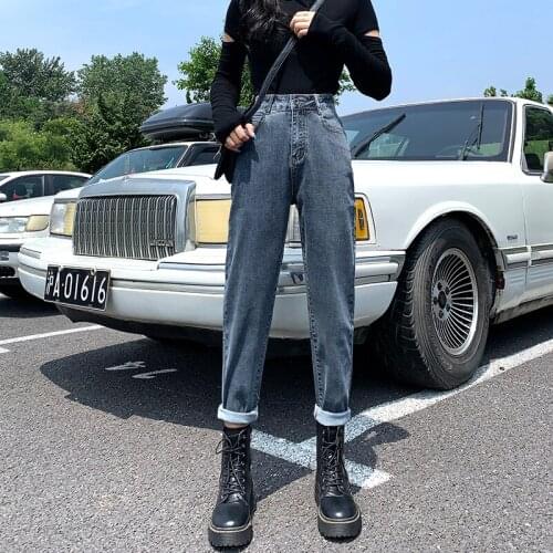 Women New thickened Harlan jeans winter straight loose nine-point pants 2020 high-waisted thin plus cashmere Harem pants Female