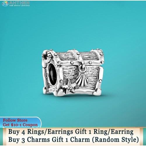Ahthen 925 Sterling Silver Bead Chest of Treasure Charm fit Original Pandora Bracelets for Women Jewelry Making Bracelet Charms