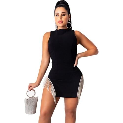New Fringe Tassel Bodycon Mini Dress Women Sleeveless Cut Out Black Sexy Dress Elegant Party Night Club Dresses Vestido De Festa