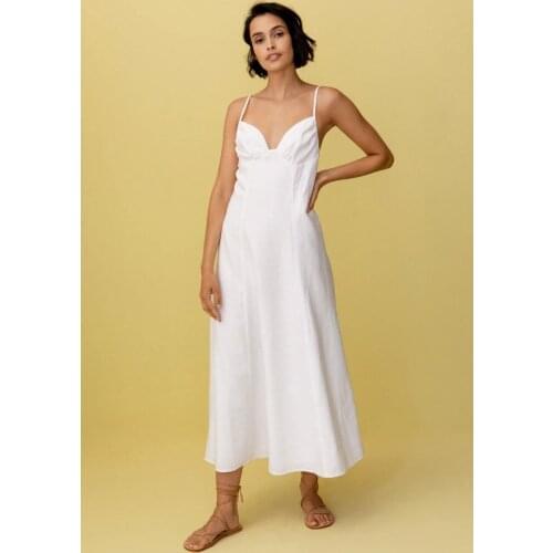 Women Vintage Spaghetti Strap Backless A-line Dress Sexy V neck White Color Elegant Casual Long Dress 2021 Autumn Fashion Dress