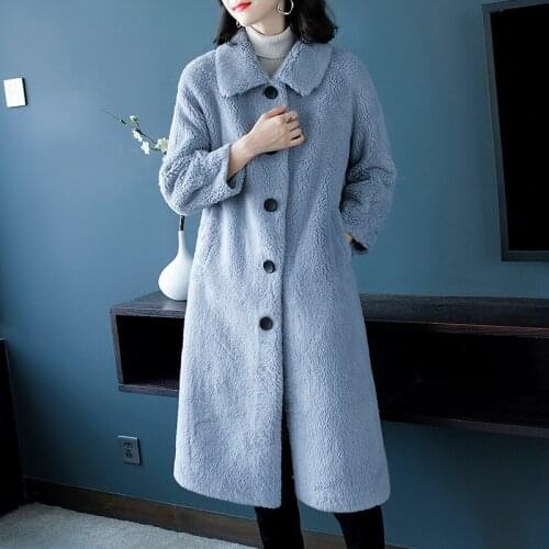 Winter Women High Quality real lambswool Fur OverCoats Luxury long casual Thick Warm Plus Size Female 2019 blue free ship