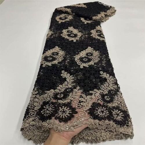 Nigerian African Handmade Beaded Lace Fabric 2021 High Quality Guipure Cord Lace Elegant For Wedding Party Women Sewing j22-7