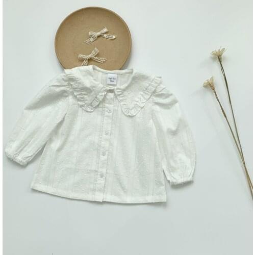Girls White Cotton Blouse Baby Tops Kids Clothing Toddler Clothes 1-7Year