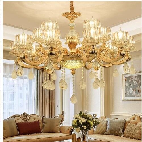 Free Shipping Alloy Crystal Chandeliers Golden Color Pendant Lamp Dining Room Living Lobby Lamp Lighting E14 LED AC Candle Bulbs