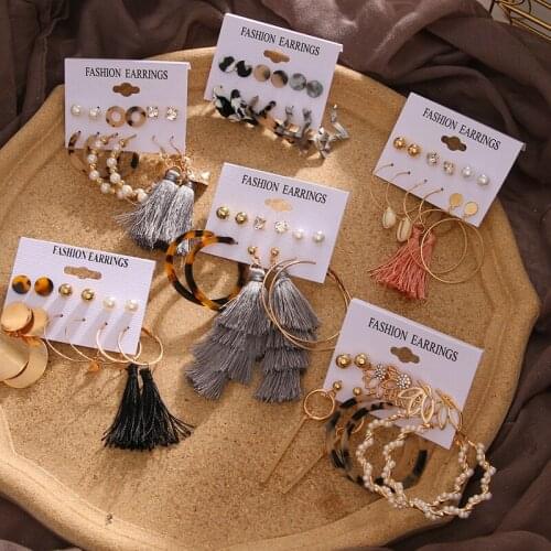 Bohemian Tassel Acrylic Earrings For Women Earrings Set Big Geometric Drop Earring Brincos 2020 Pearl Earrings Fashion Jewelry