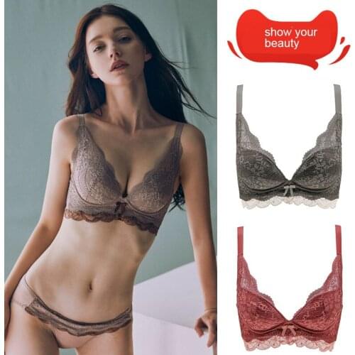 Women fashion Bra sexy Lace thickened gather small chest underwear push up strapless bra lace female Bra underwear Non-wired Bra