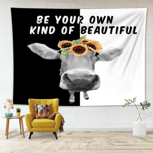 Funny Cow with Sunflowers Tapestry Wall Hanging Bedroom Decor Bedspread Cover