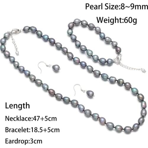 Pure Natural Freshwater Pearl Accessories Combination For Woman Necklaces Bracelets Color Black Classic Retro Style